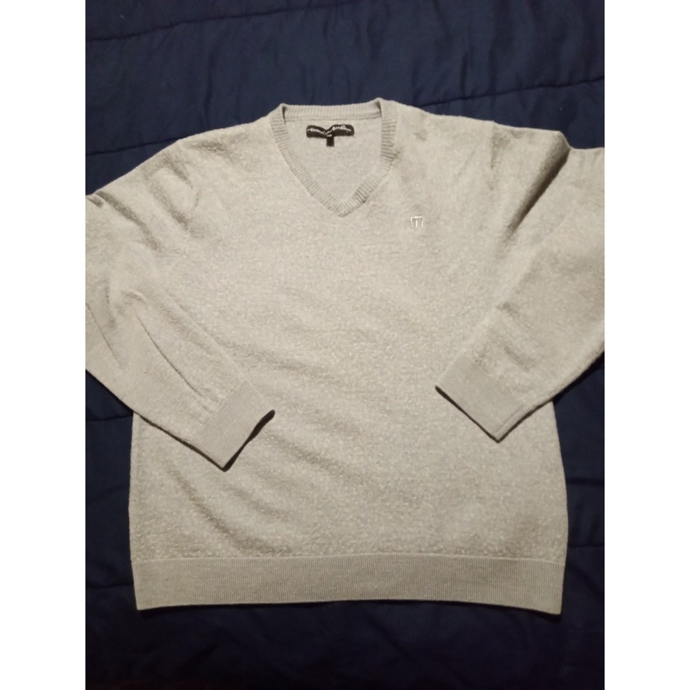 Travis Mathew Sweater Mens 2XL Gray V‎ Neck  Golf Merino Wool Blend